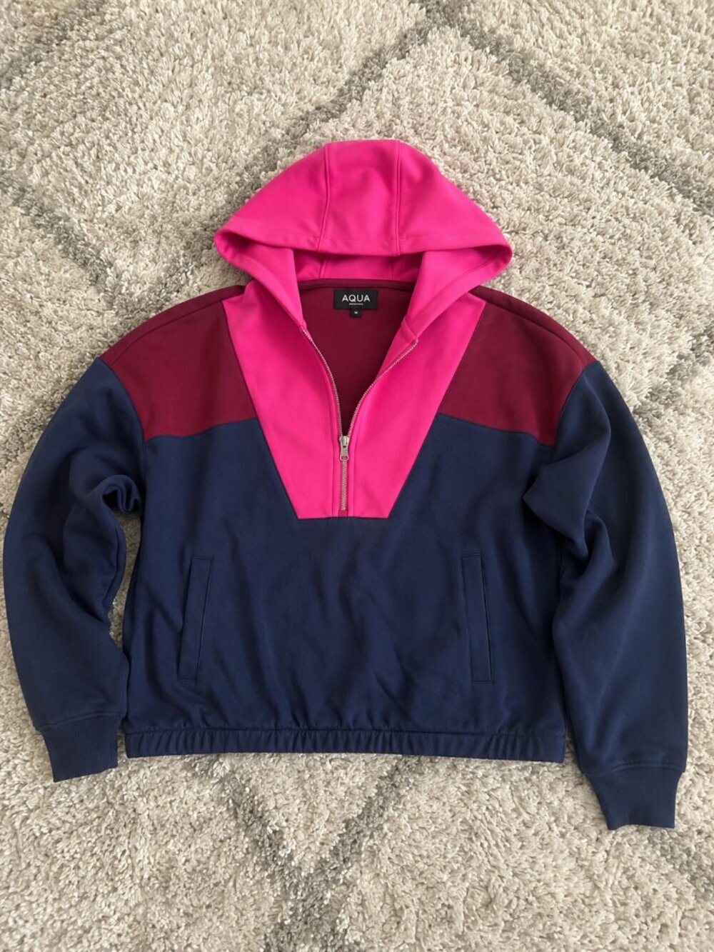 Aqua Cropped Scuba Hoodie Colorblock Jacket Size M NWT Athleisure Sporty